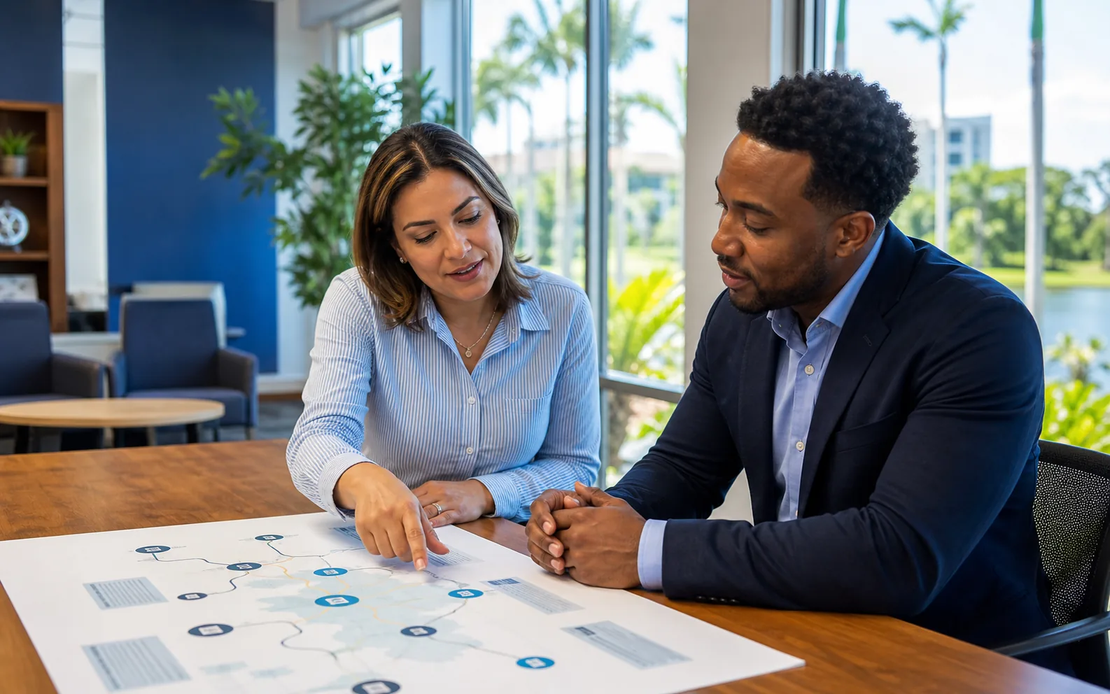 A Central Florida business owner comparing cybersecurity resource options with a local adviser