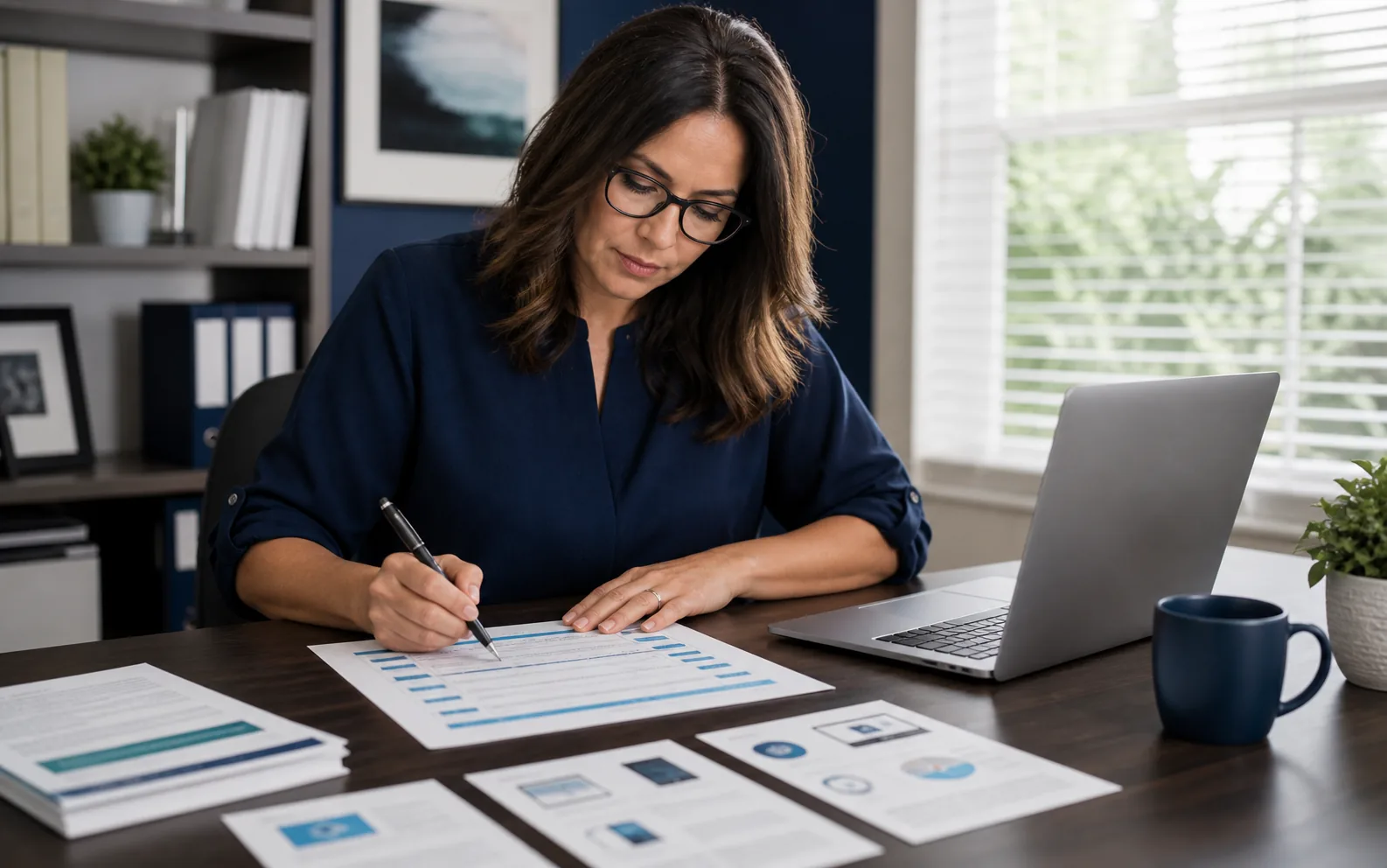 Business owner comparing cybersecurity resource notes with a service provider in Central Florida