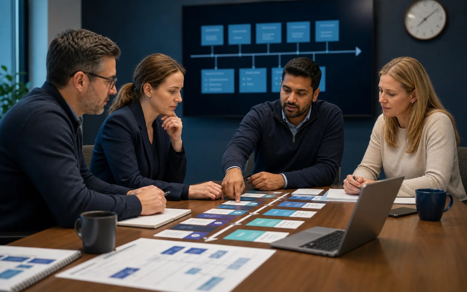Professional office team organizing a secure client-information governance review