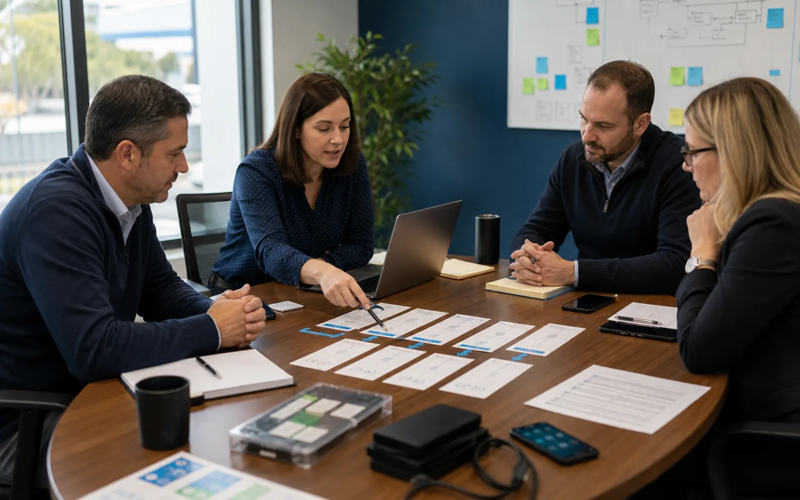 Small office team conducting a calm ransomware business continuity tabletop exercise