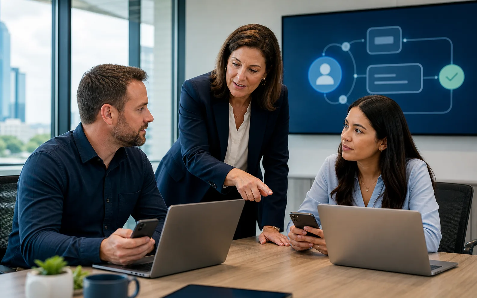 Office manager guiding employees through a planned Microsoft Entra passkey transition