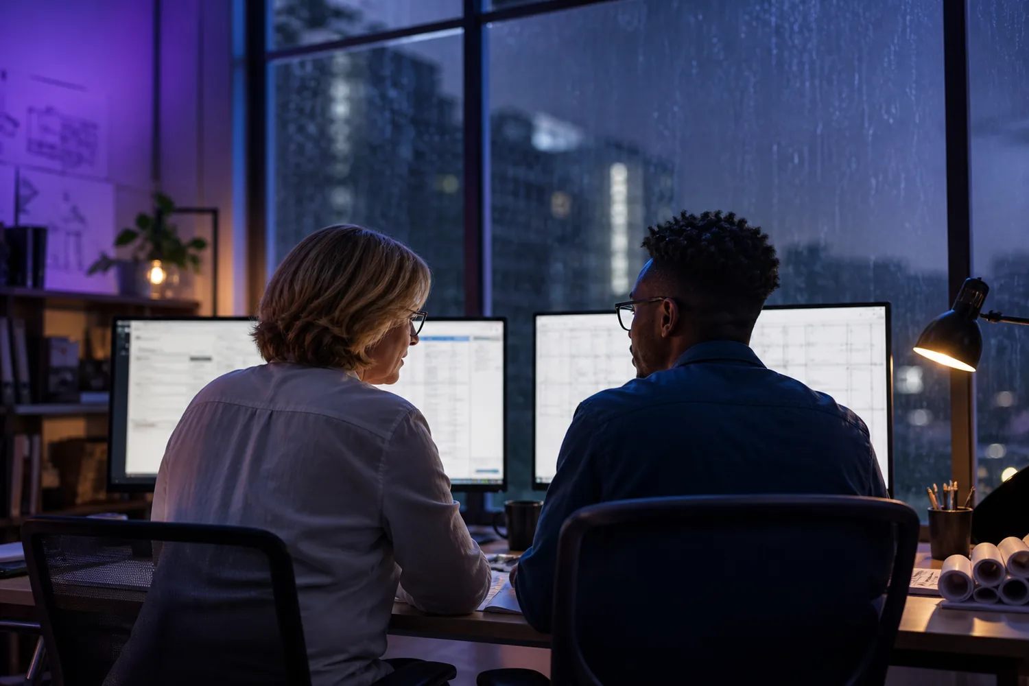 Business and IT leaders reviewing identity access during a Central Florida storm