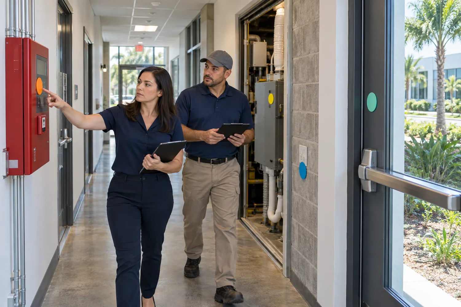 Central Florida property-management team reviewing six building-security operating controls