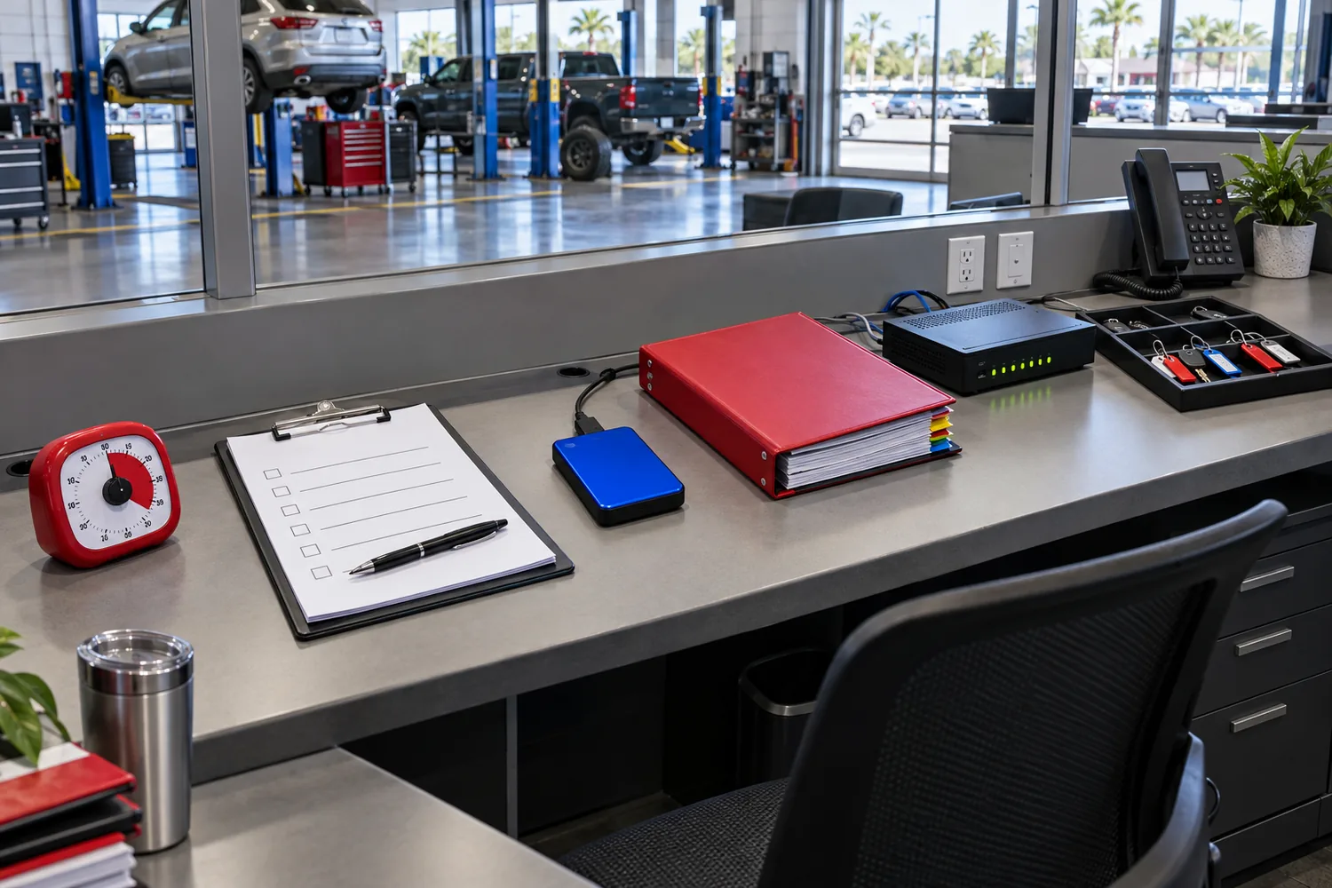 Central Florida automotive office security-verification tools arranged for a timed review
