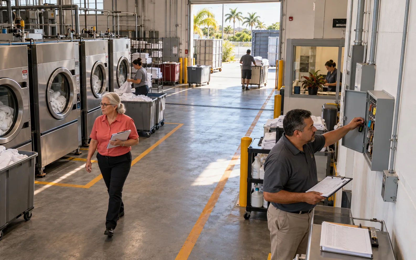 Central Florida commercial laundry leaders conducting an operational cybersecurity walkthrough