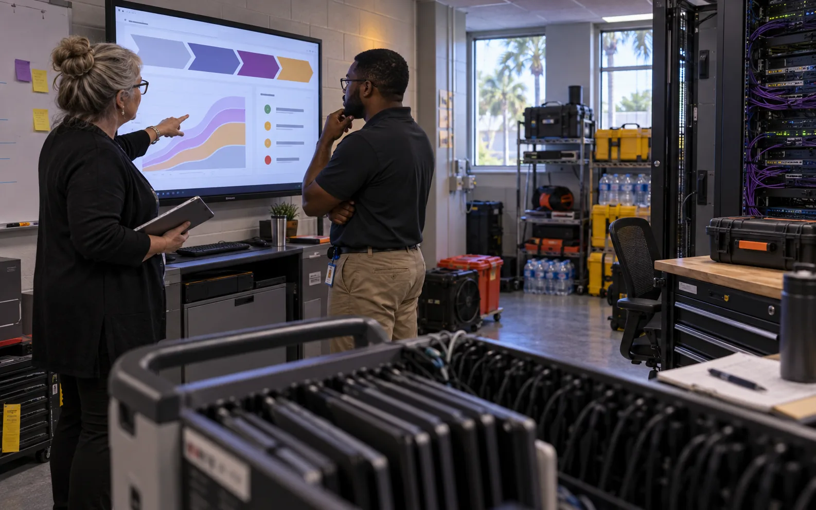 Central Florida school technology team reviewing Microsoft Entra risk-policy migration controls