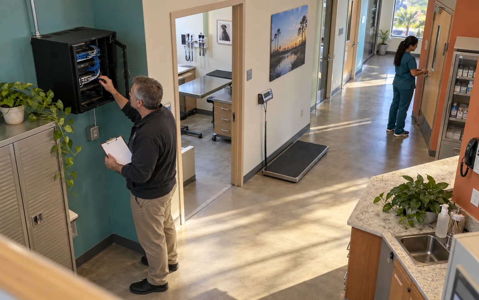 Central Florida veterinary practice team completing a timed cybersecurity evidence check