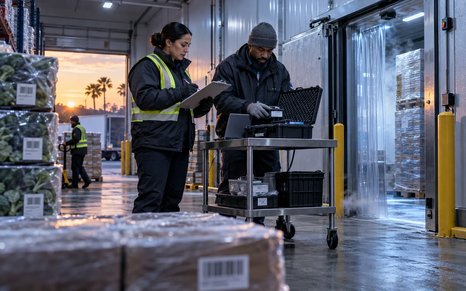 Central Florida cold-storage staff validating restored inventory records at an isolated recovery station.